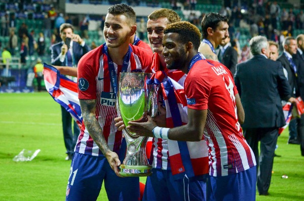 Footballers Atletico Madrid celebrate the victory - 2018